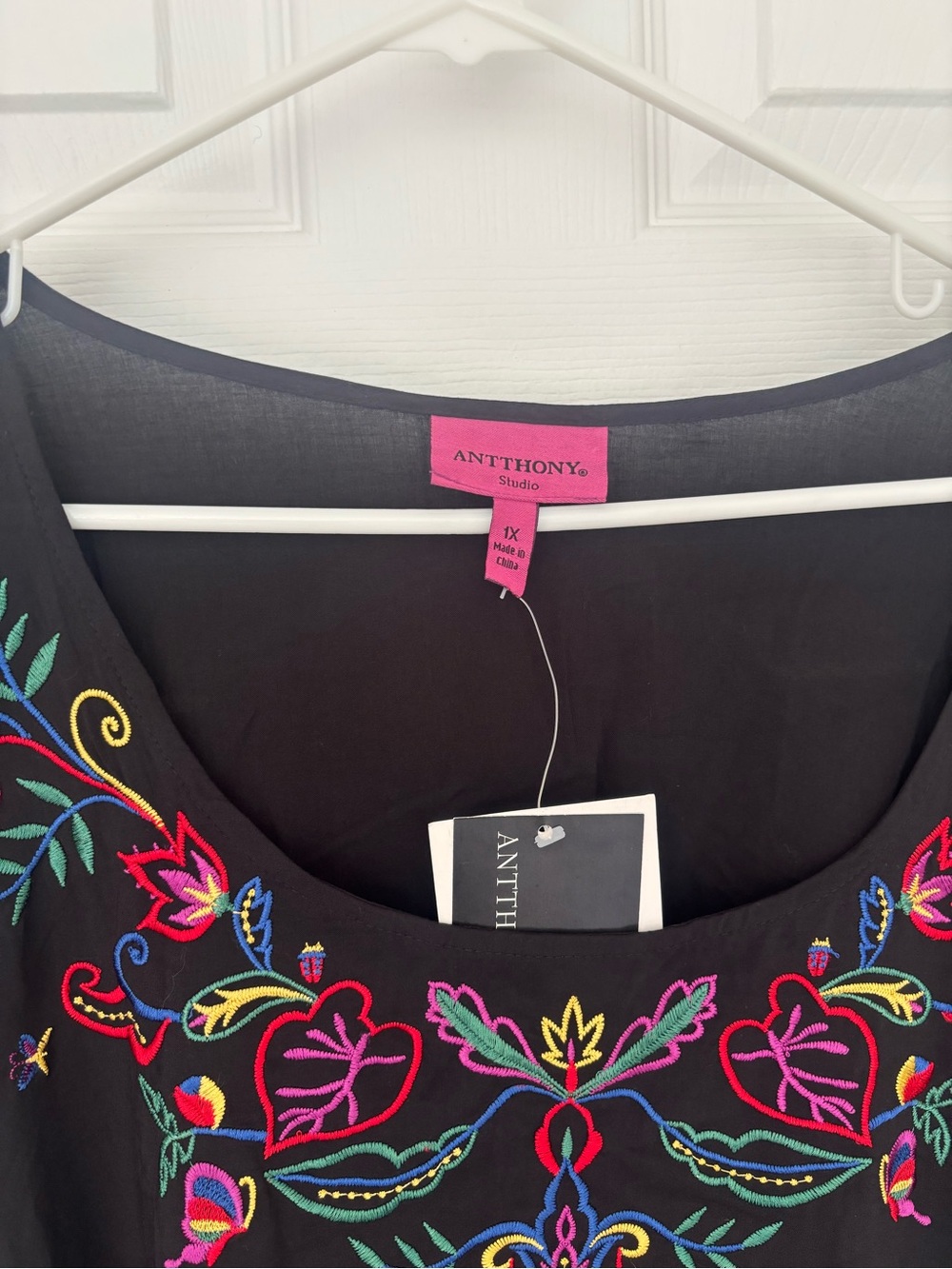 Black Embroidered Flowy Blouse with Colorful Floral Accents - Picture 3 of 3